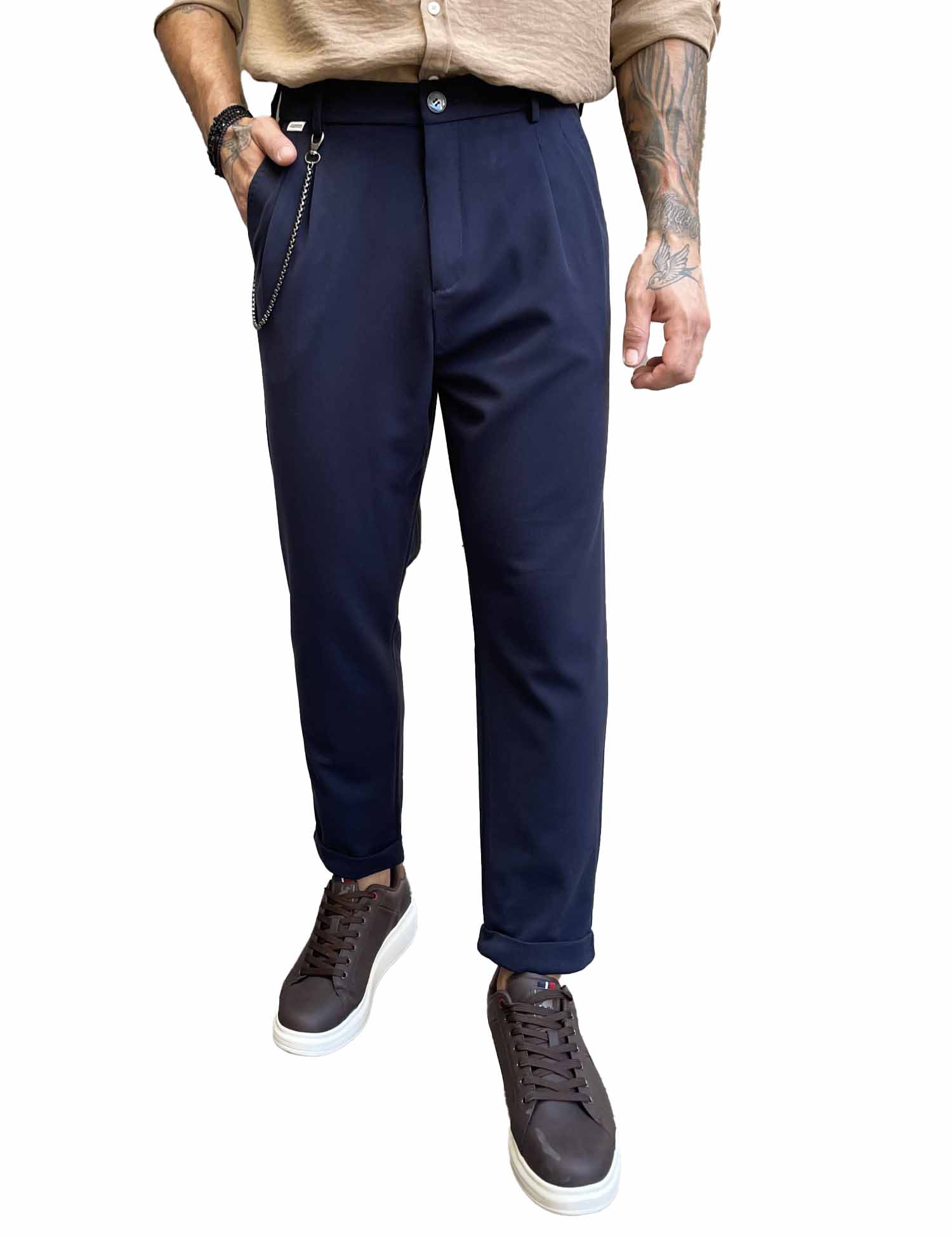 Joggermen ανδρικό μπλε υφασμάτινο παντελόνι με πιέτες και λάστιχο στην μέση 2003N φωτογραφία